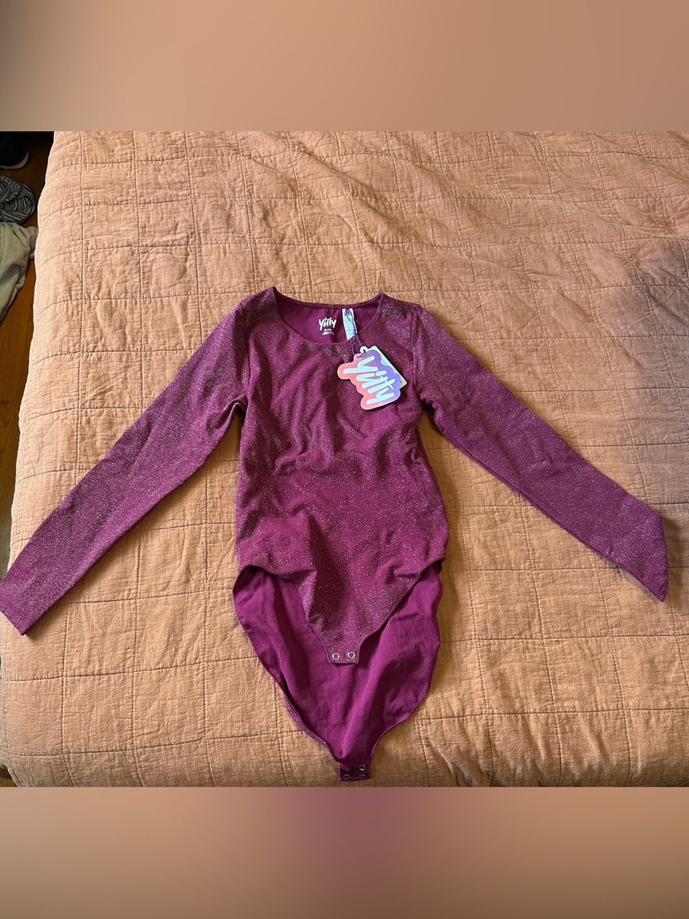 Yitty Long Sleeve Glitter Burgundy Bodysuit